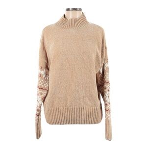 Christian Siriano New York Chenille Sweater Size M NWT Tan Fair Isle Mock Neck